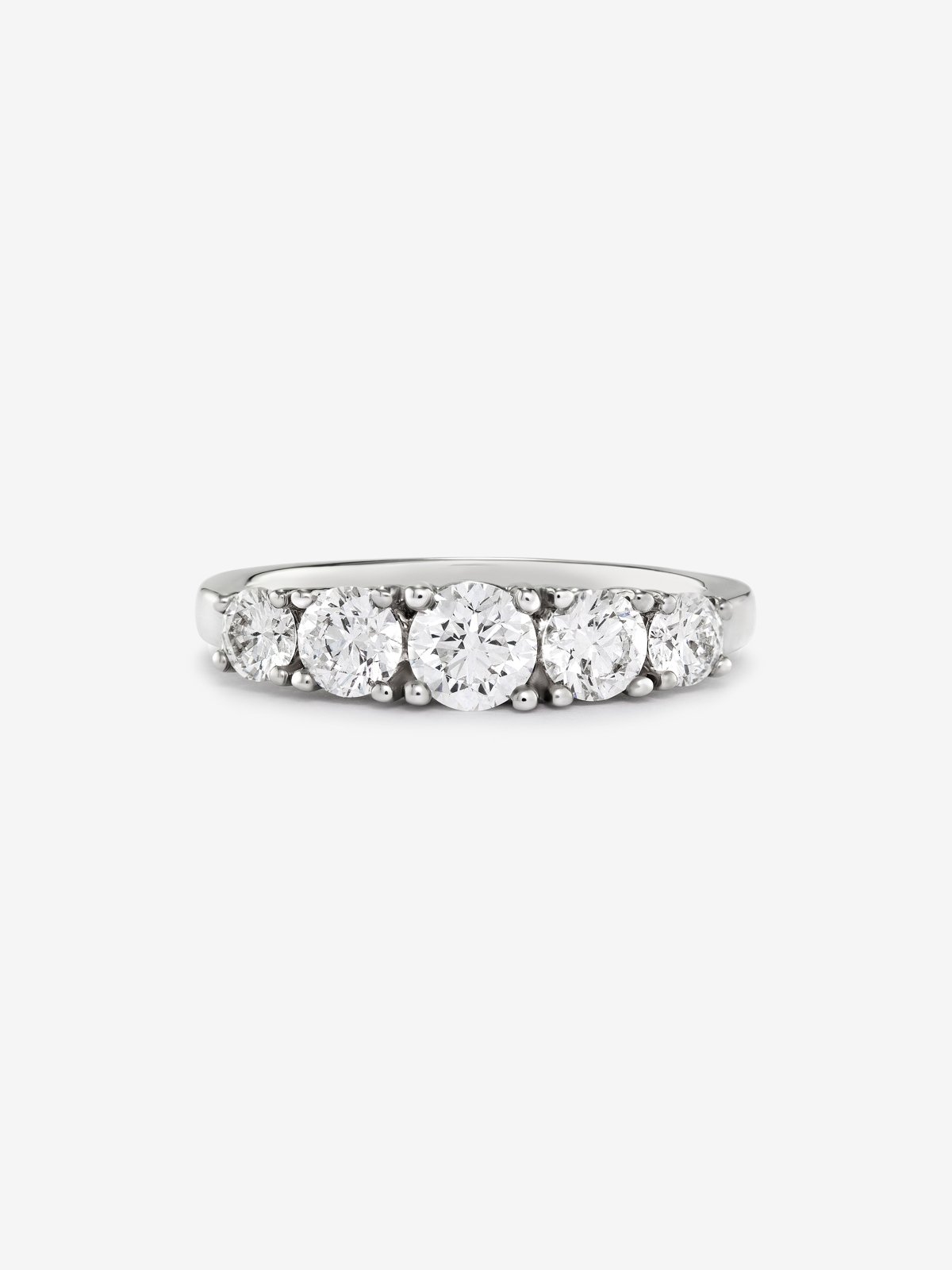 Anillo cinquillo de oro blanco de 18K con diamantes blancos en talla brillante de 1,2 cts