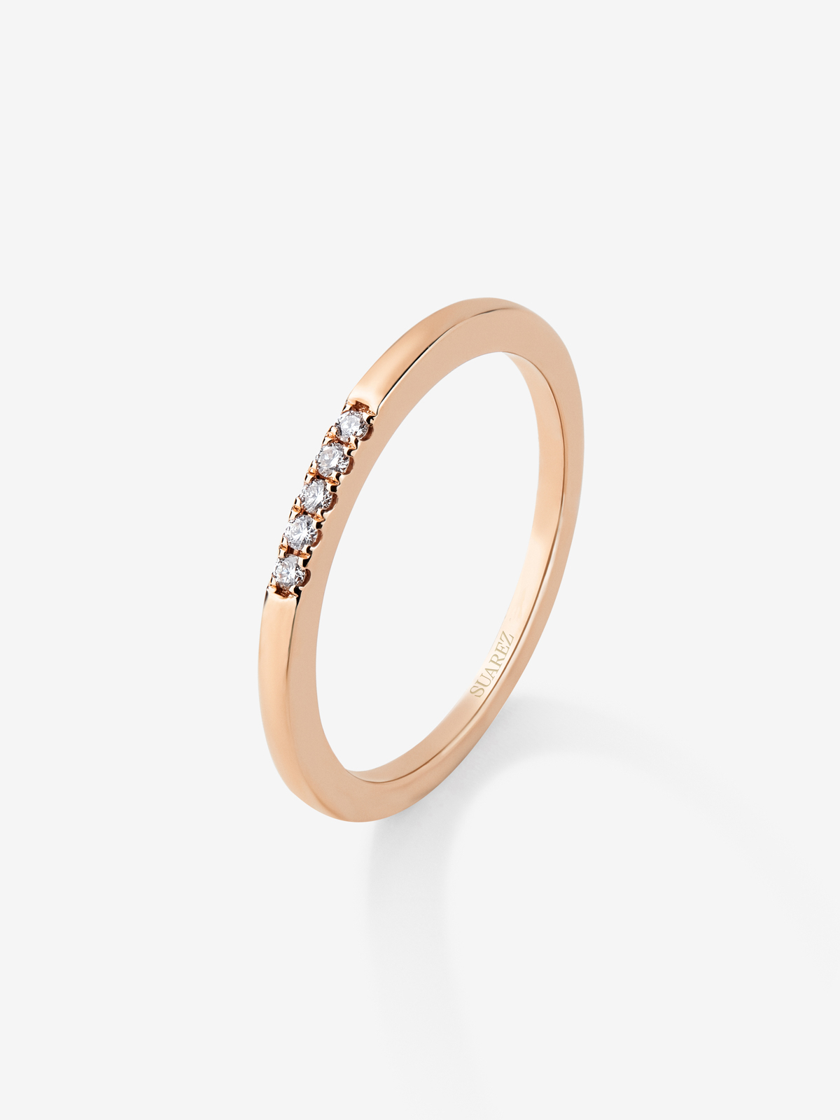 Anillo alianza fino de oro rosa de 18K con diamantes
