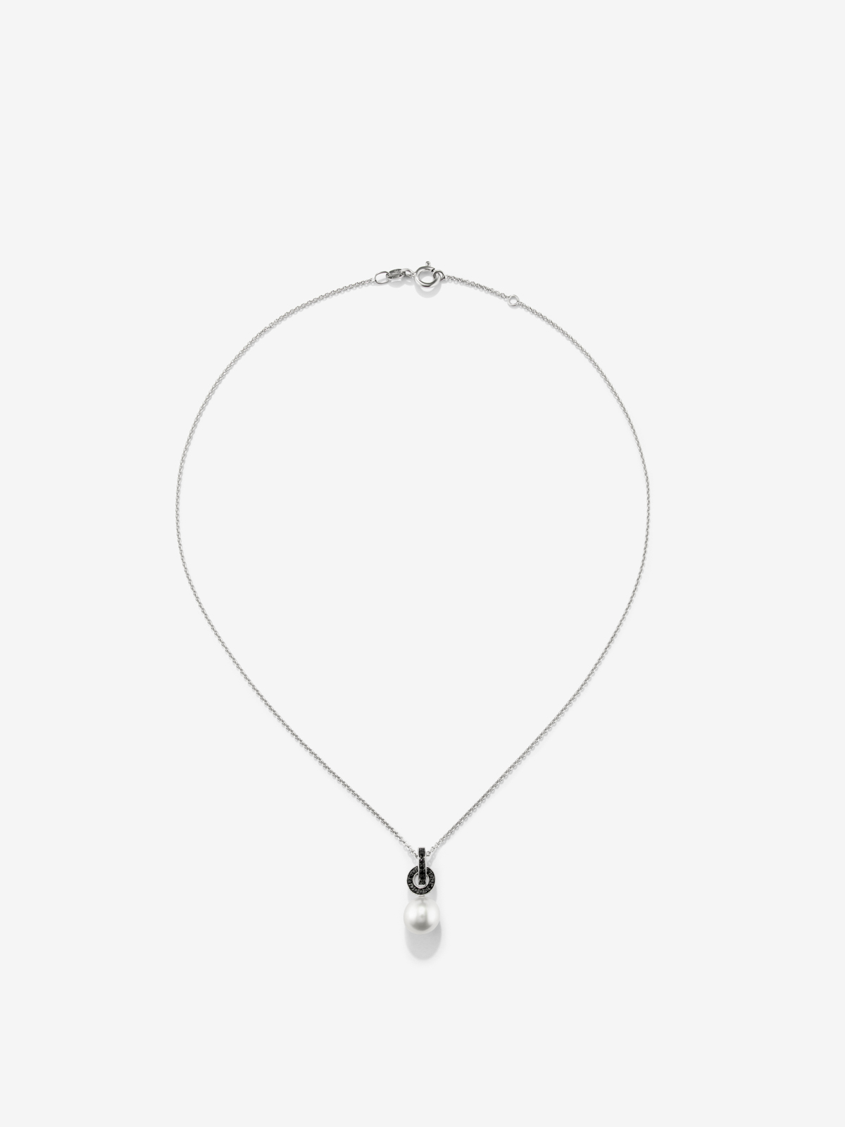 Colgante de cadena de plata 925 con aro en espinela y perla akoya de 9,5 mm