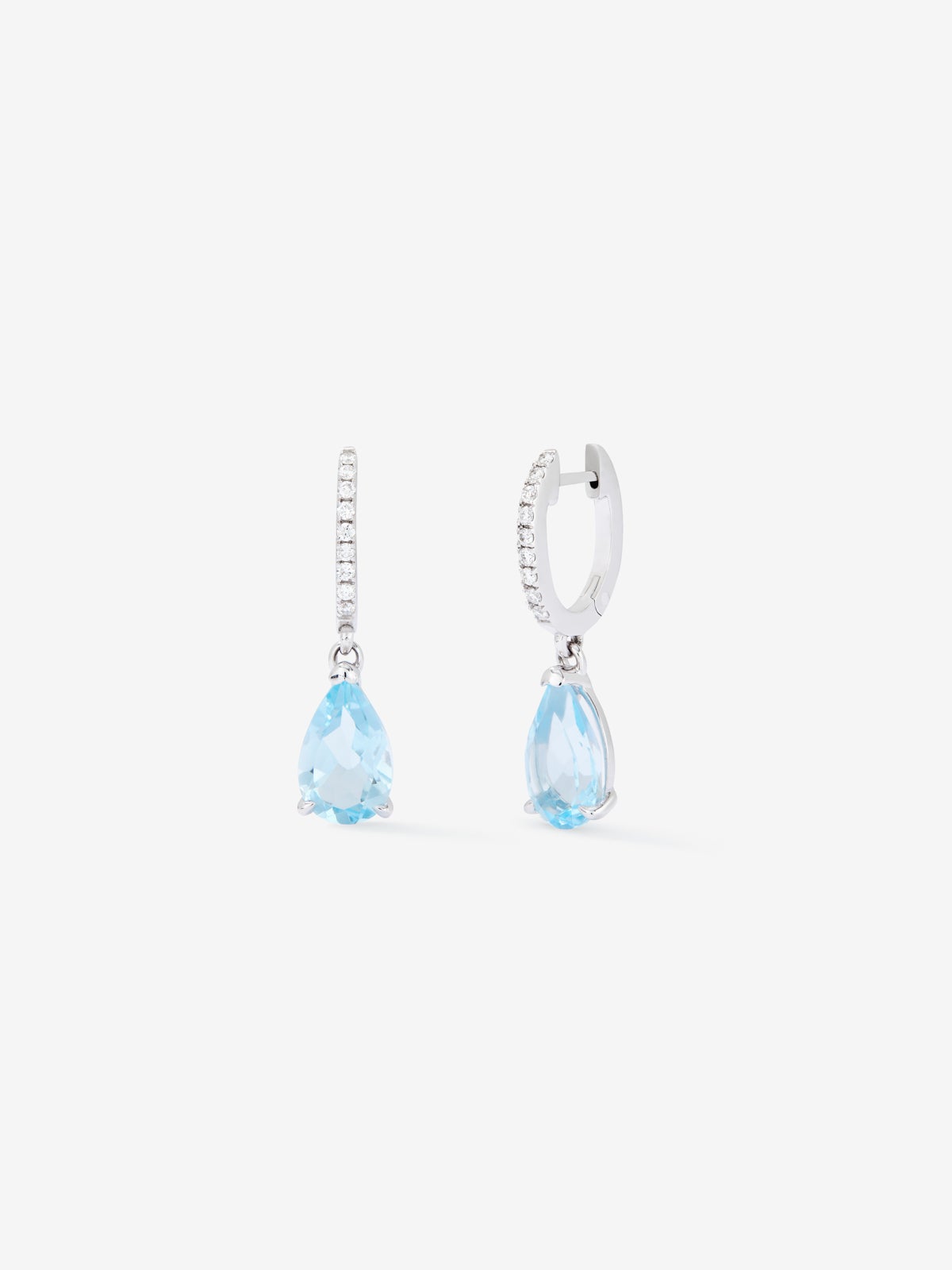Pendientes de aro con colgante de oro blanco de 18K con topacio y diamante