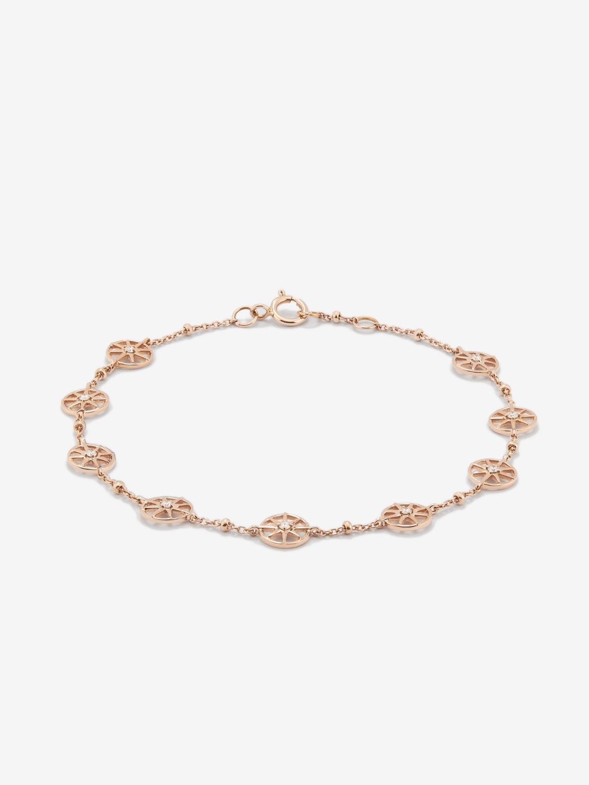 Pulsera cadena con estrellas de oro rosa de 18K con diamantes