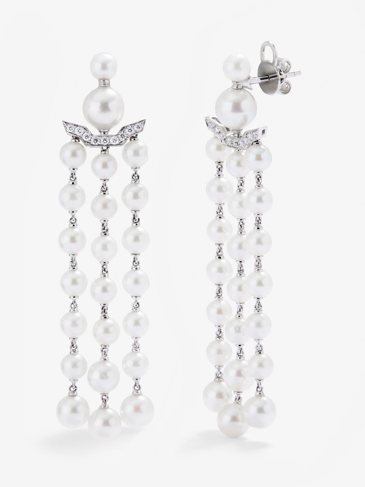 Pendientes de oro blanco con diamantes y perla Akoya