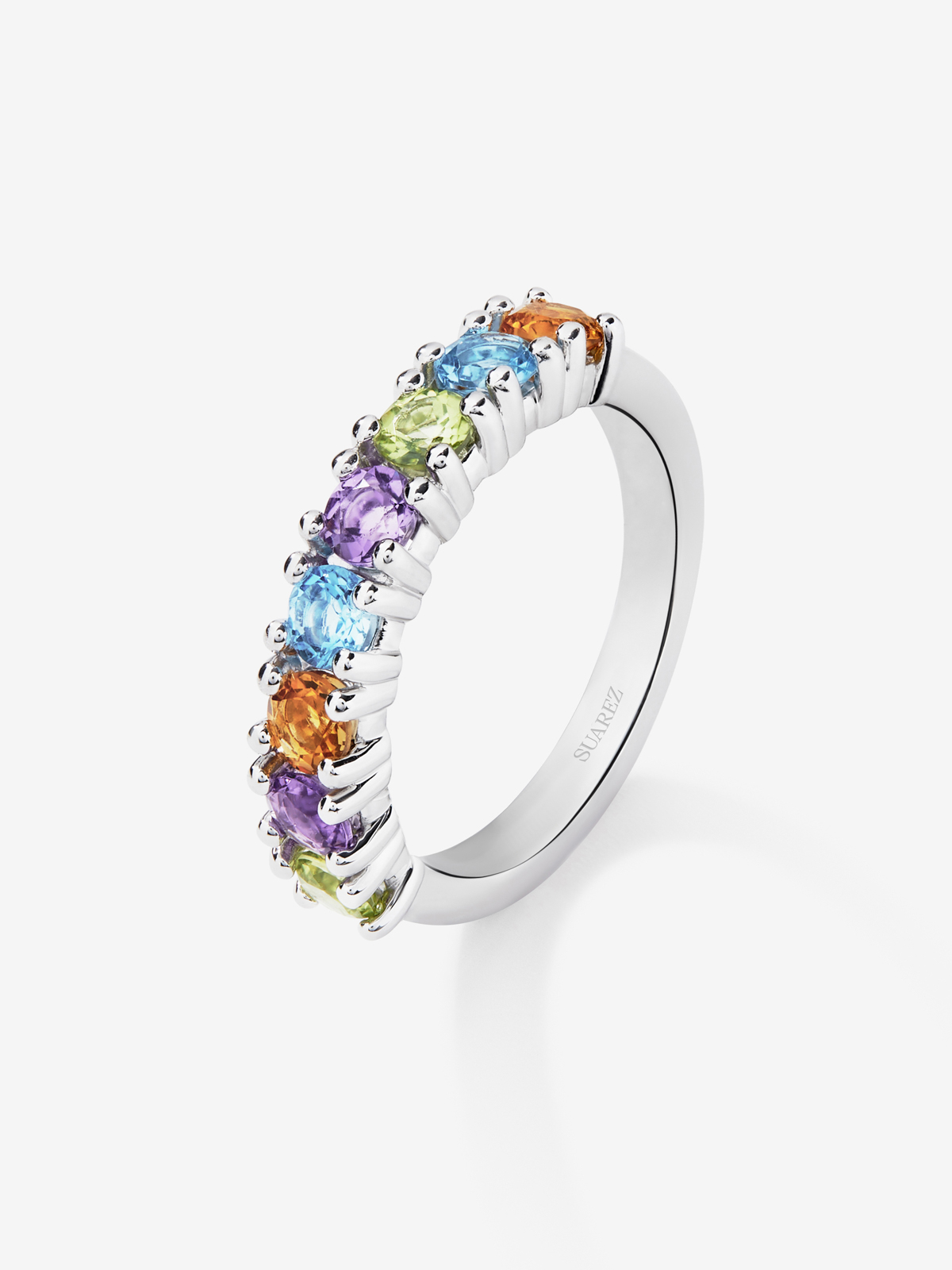 Anillo alianza media de plata 925 con gemas multicolor