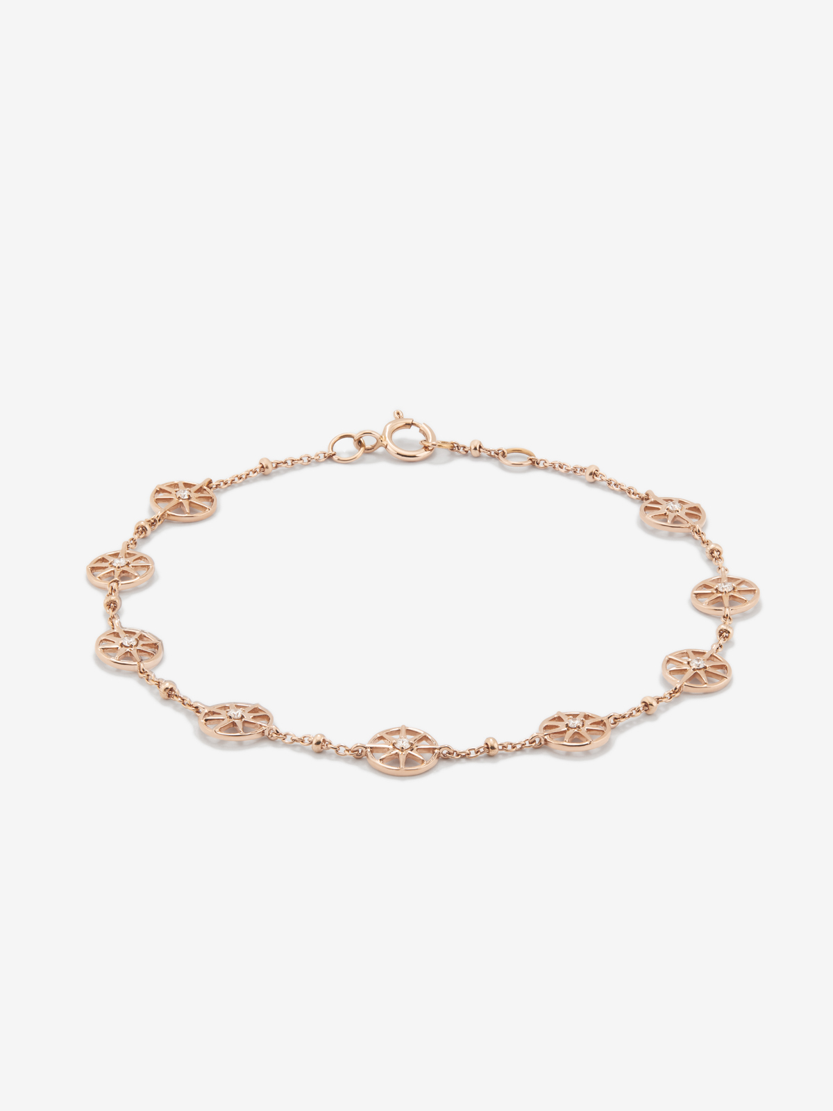 18K Rose Gold Chain Bracelet with Diamond Stars
