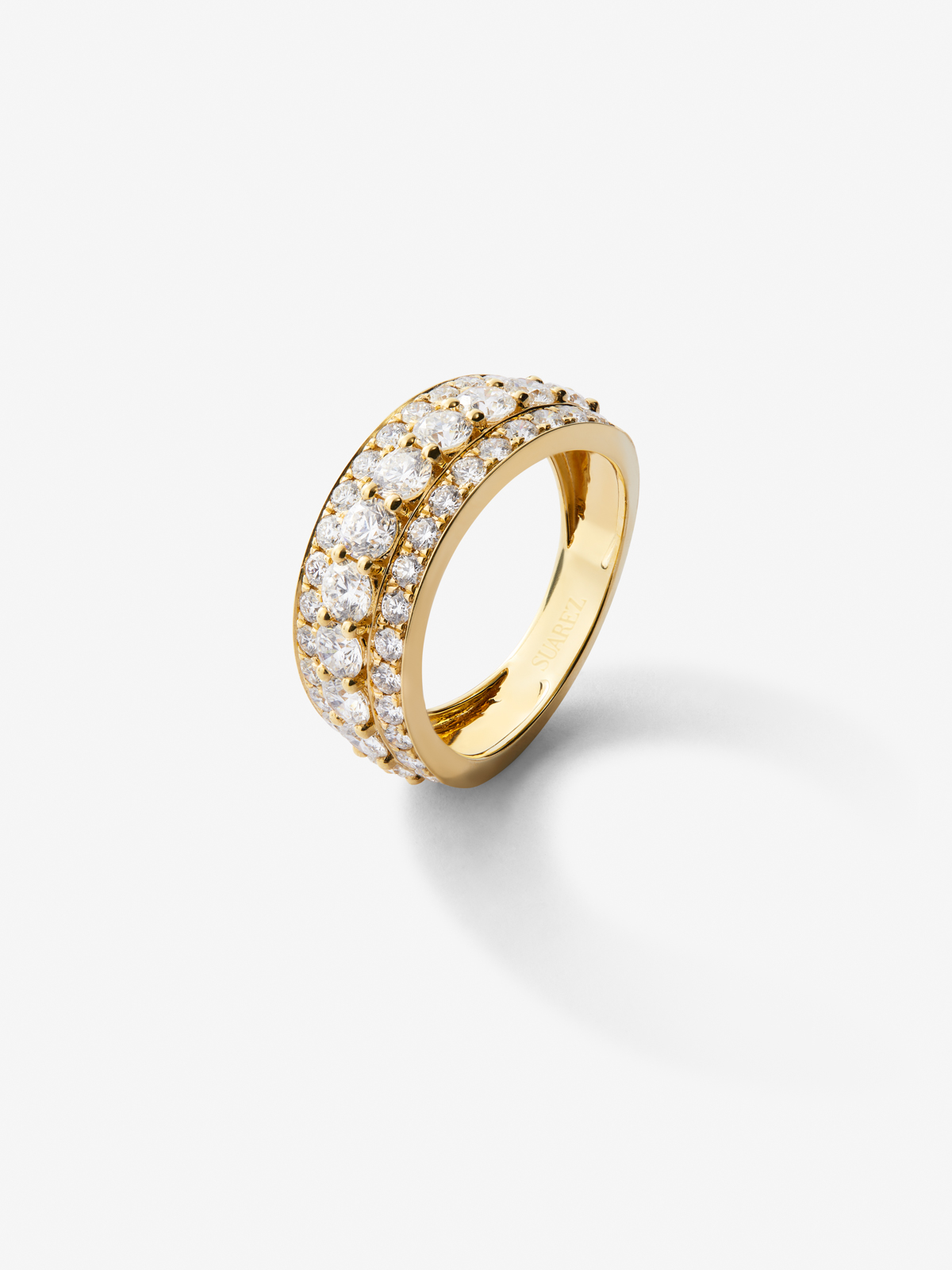 18K yellow gold ring with white diamonds in 2.08 cts