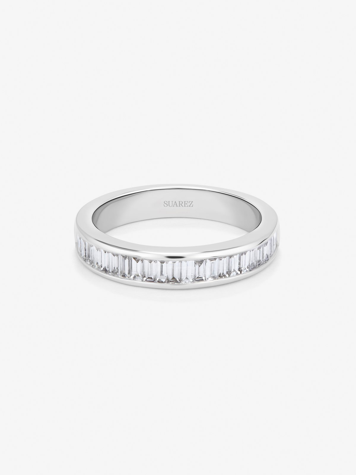 Half band ring in 18K white gold with half-circle of baguette-cut diamonds totaling 0.63 cts