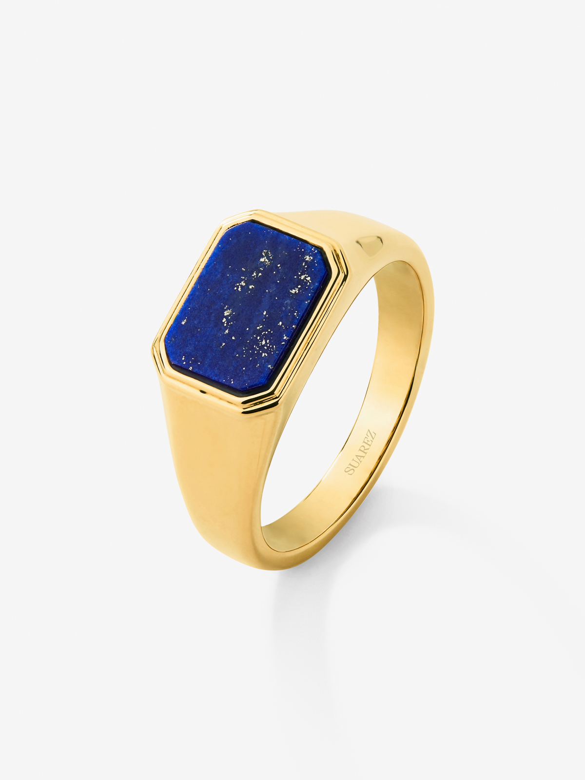 Anillo de sello mediano de oro amarillo de 18K con lapislázuli