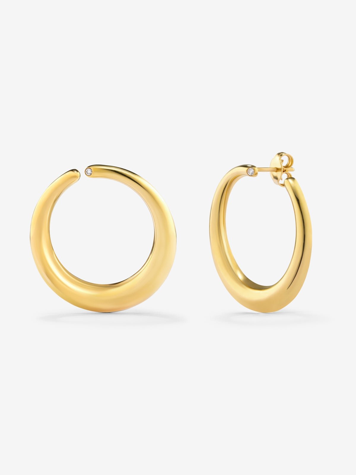 Pendientes aro liso grande oro amarillo de 18K con diamante