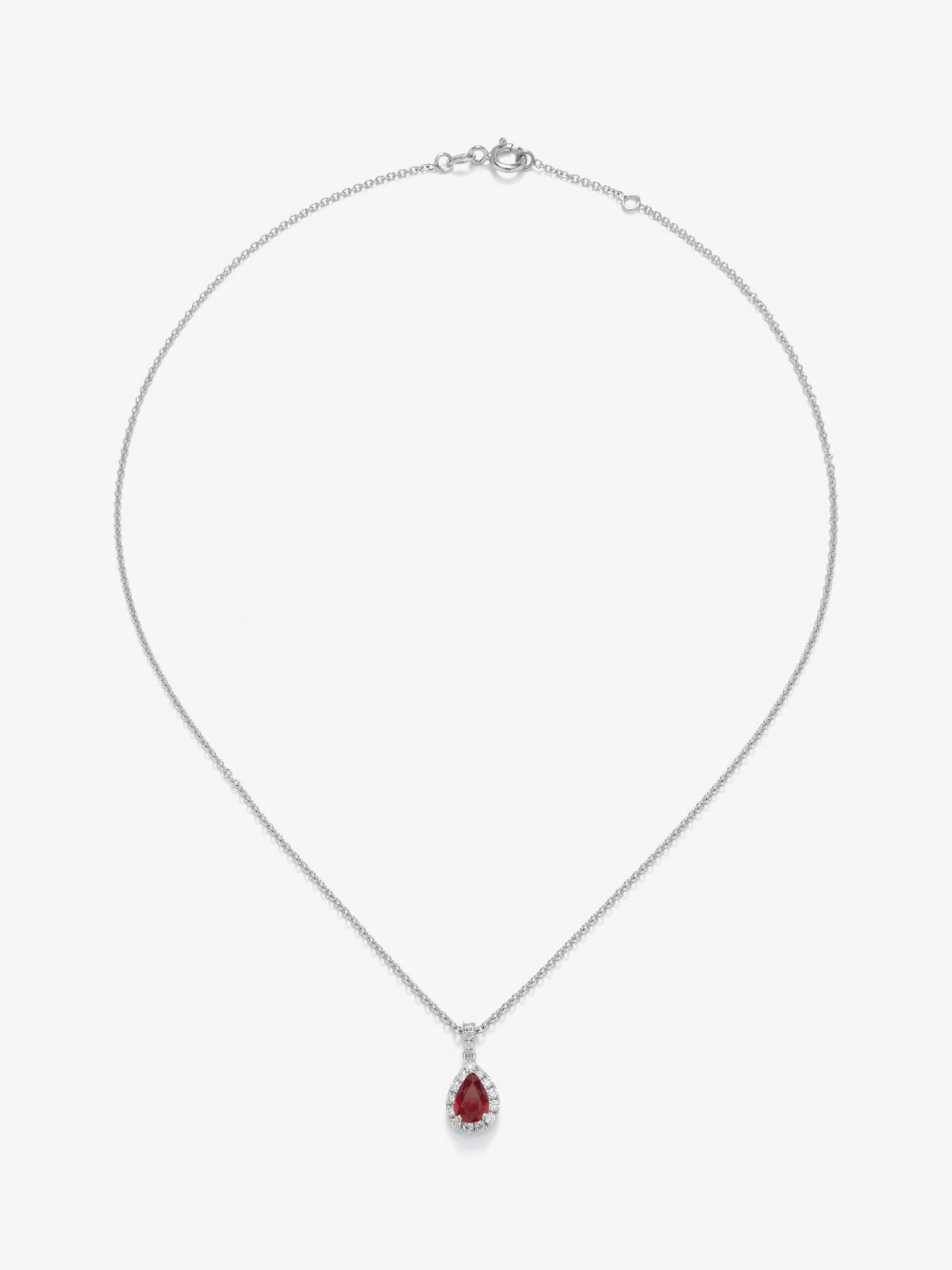 18K white gold pendant with intense red ruby ​​in 0.88 cts and diamonds 0.48 cts