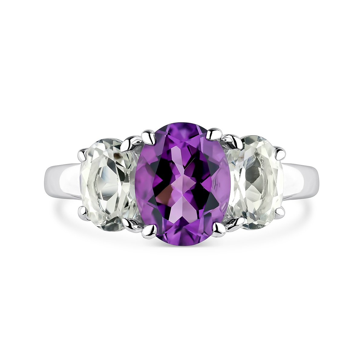Anillo tresillo de plata 925 con amatista morada y topacio azul swiss