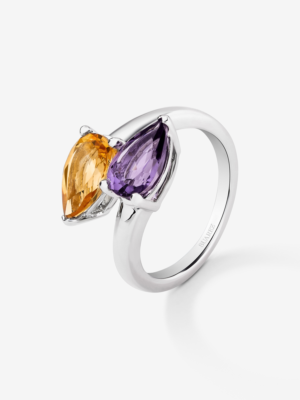 Anillo tu y yo de plata 925 con amatista y citrino