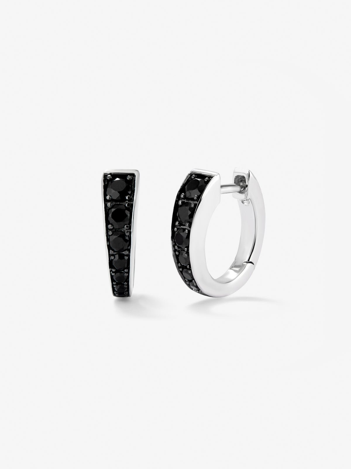 Pendientes de aro de plata 925 con espinelas negras 0,58 cts