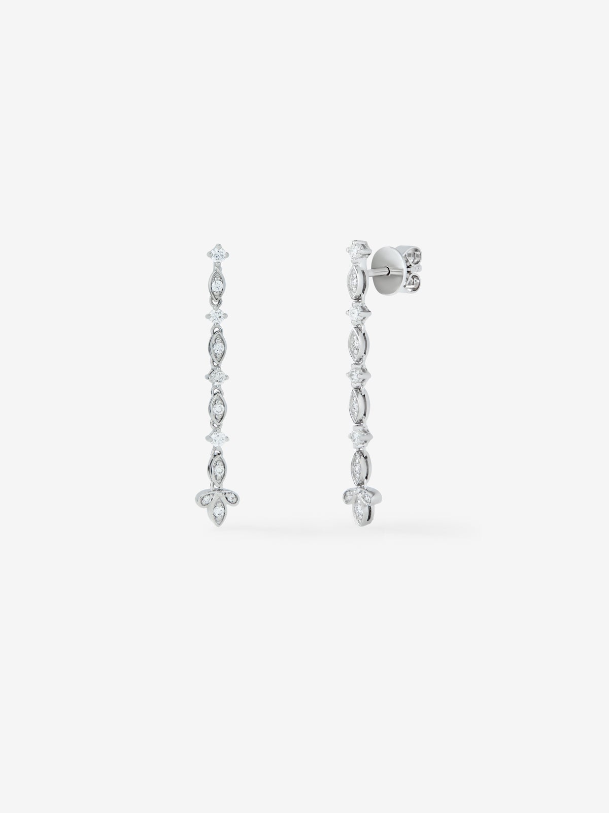 Pendientes colgante largo de oro blanco de 18K y diamante