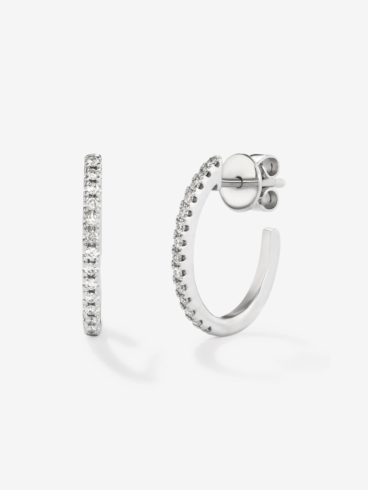 Pendientes aro fino de oro blanco de 18K con diamantes