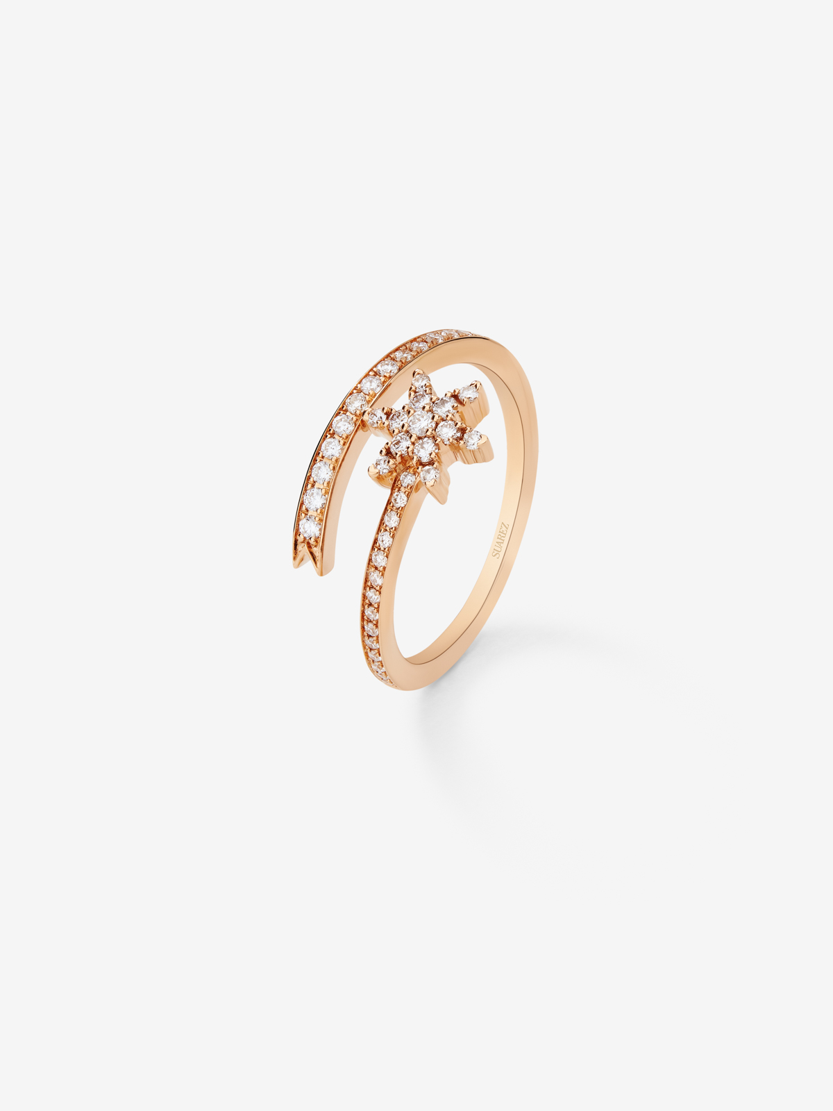 Open cross star ring in 18K rose gold with diamonds