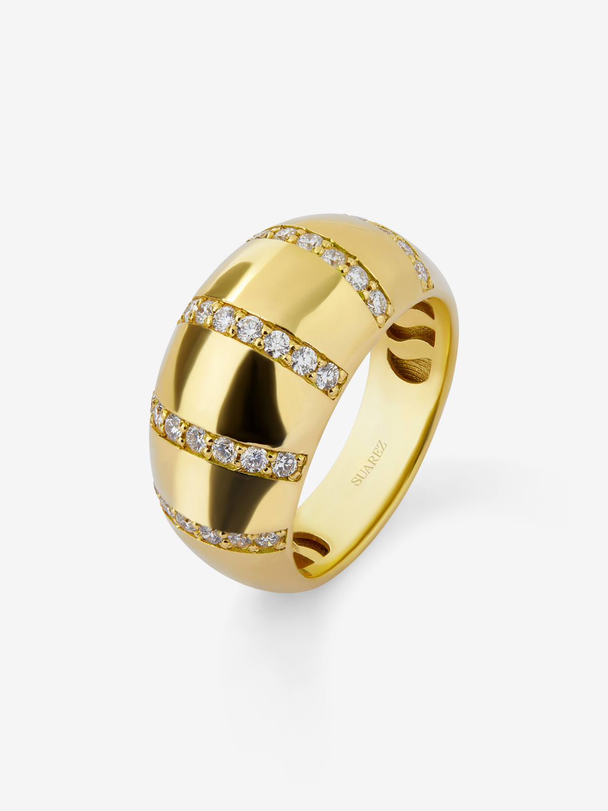 18K Yellow Gold Ring with Brilliant-Cut Pavé Diamonds