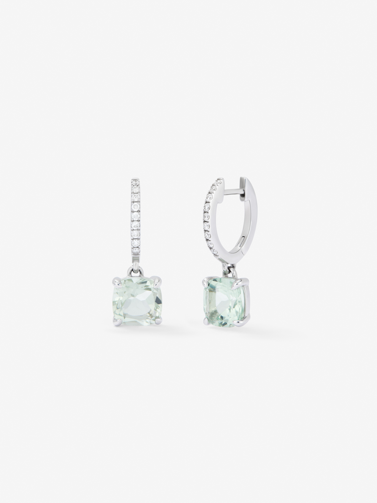 18K White Gold Aro Earrings with Green Ameatist 3.27 CTS and 0.14 CTS diamonds