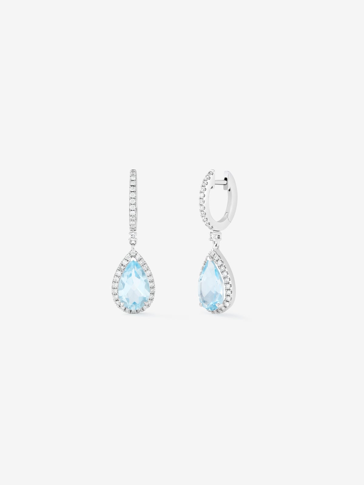 Pendientes de aro con colgante de oro blanco de 18K con topacio y diamante
