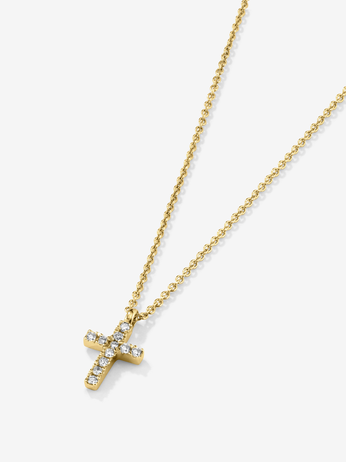 Colgante cadena cruz en oro amarillo de 18K con diamantes