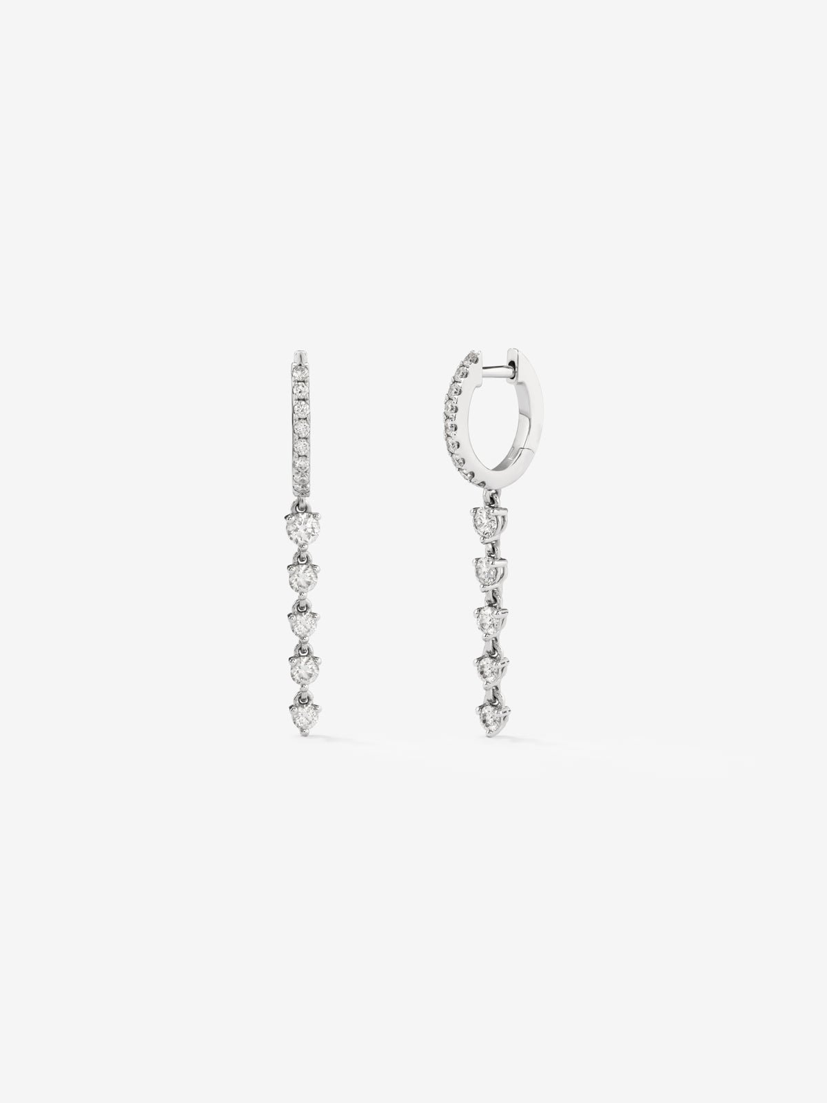 Pendientes aro largo de oro blanco de 18K con diamantes