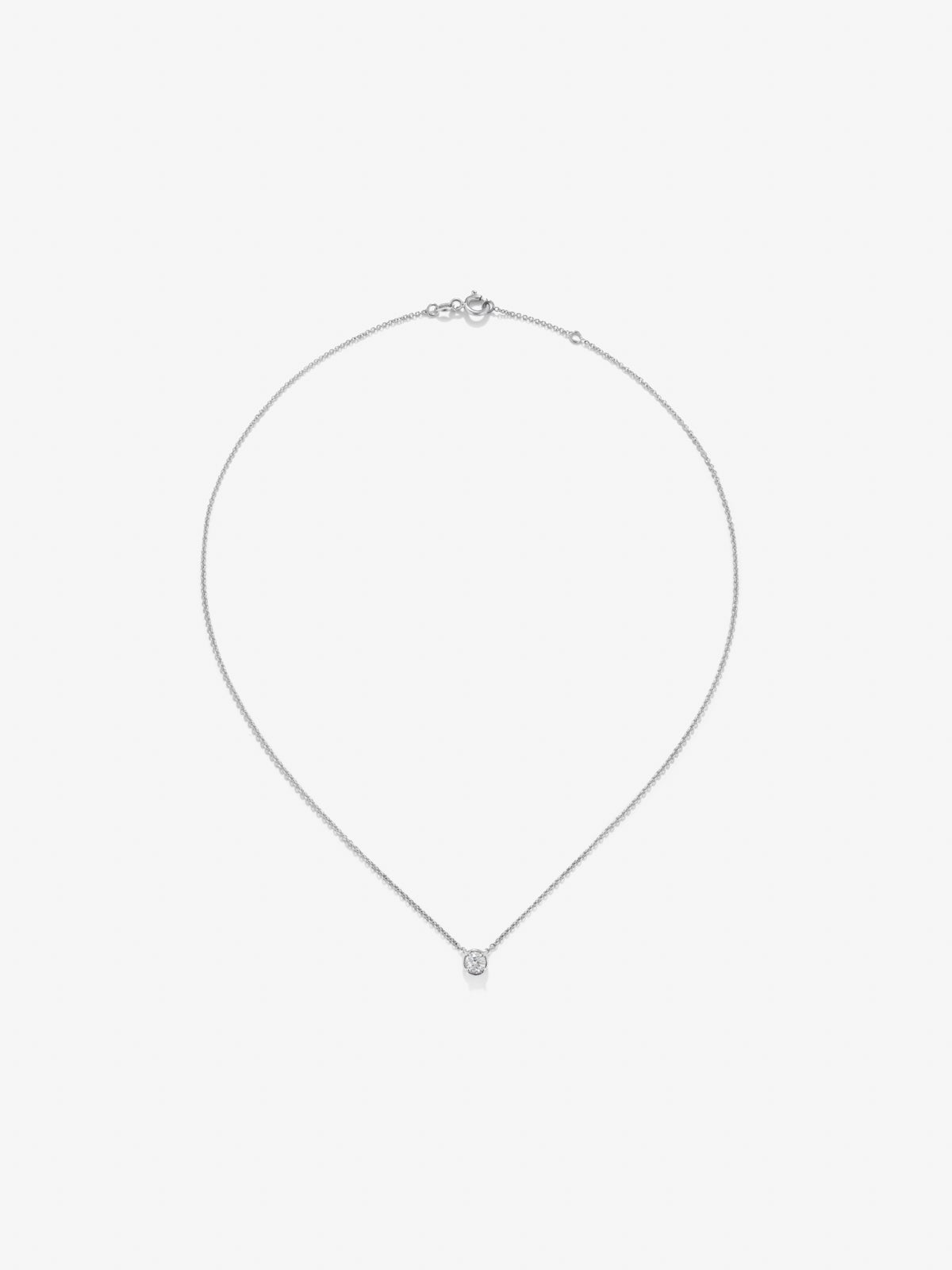 Colgante cadena de oro blanco de 18K con diamante solitario 