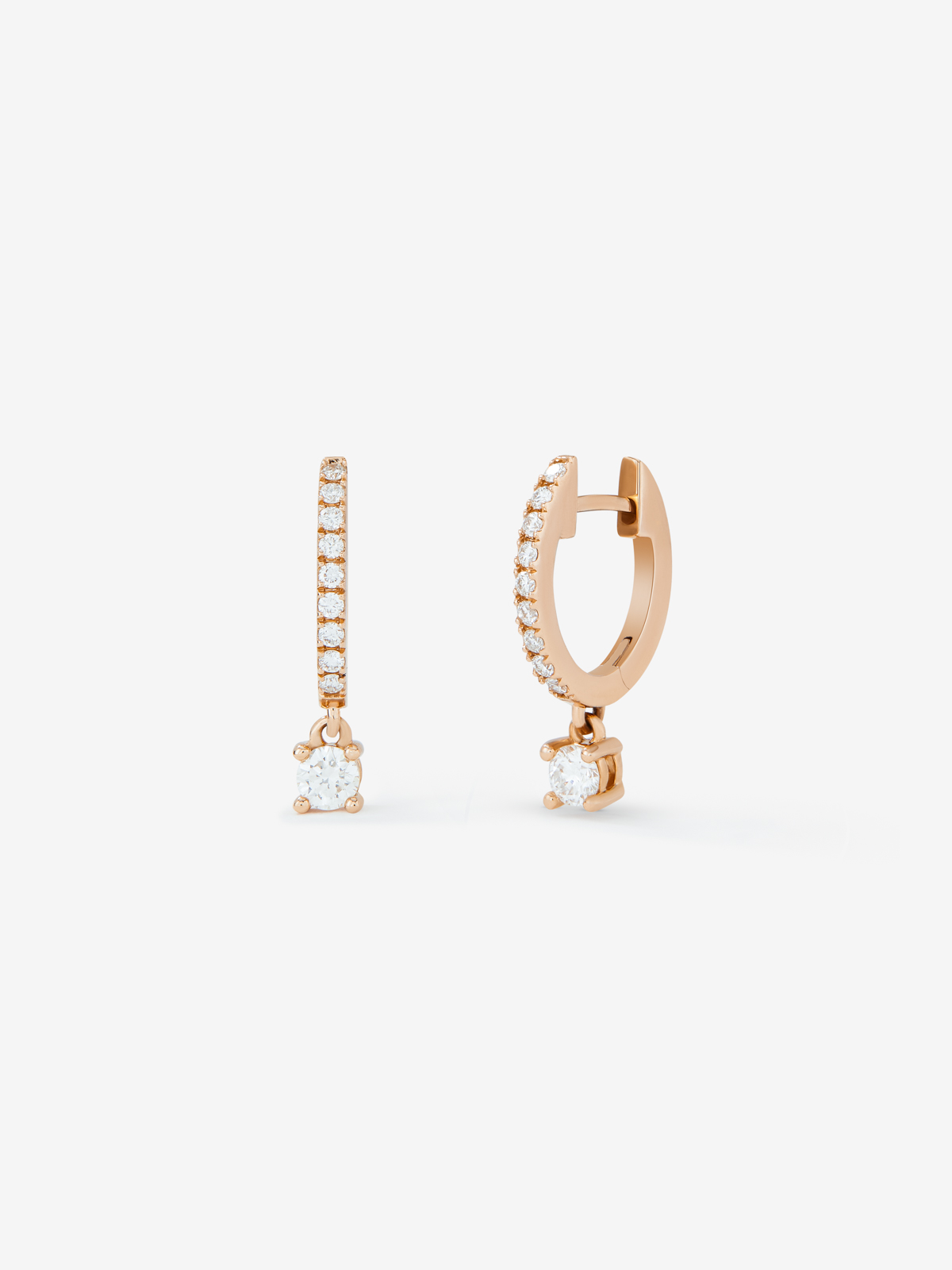18K Rose Gold Hoop Earrings with Diamond Pendant