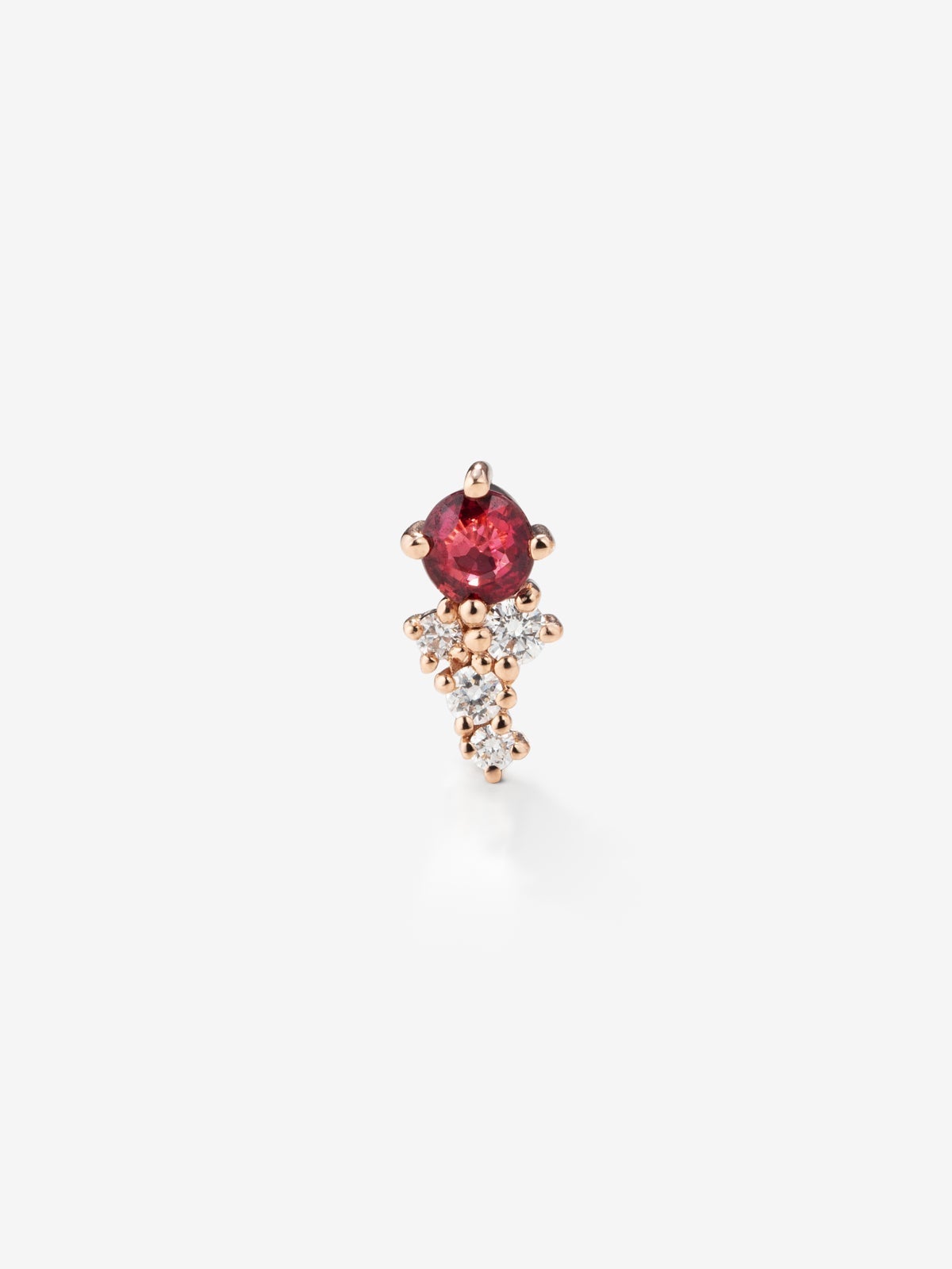 Pendiente individual izquierdo de oro rosa de 18K con rubí y diamantes