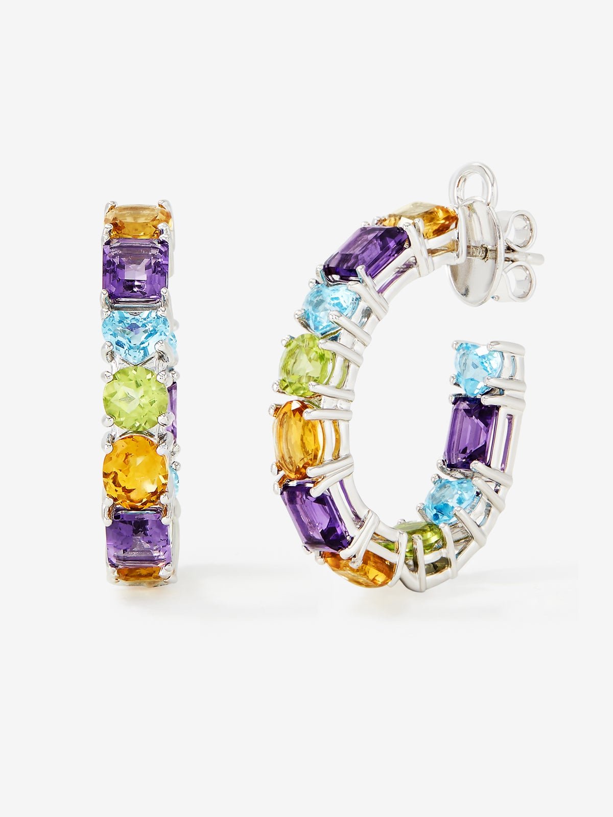 Pendientes aro de plata 925 con gemas multicolor