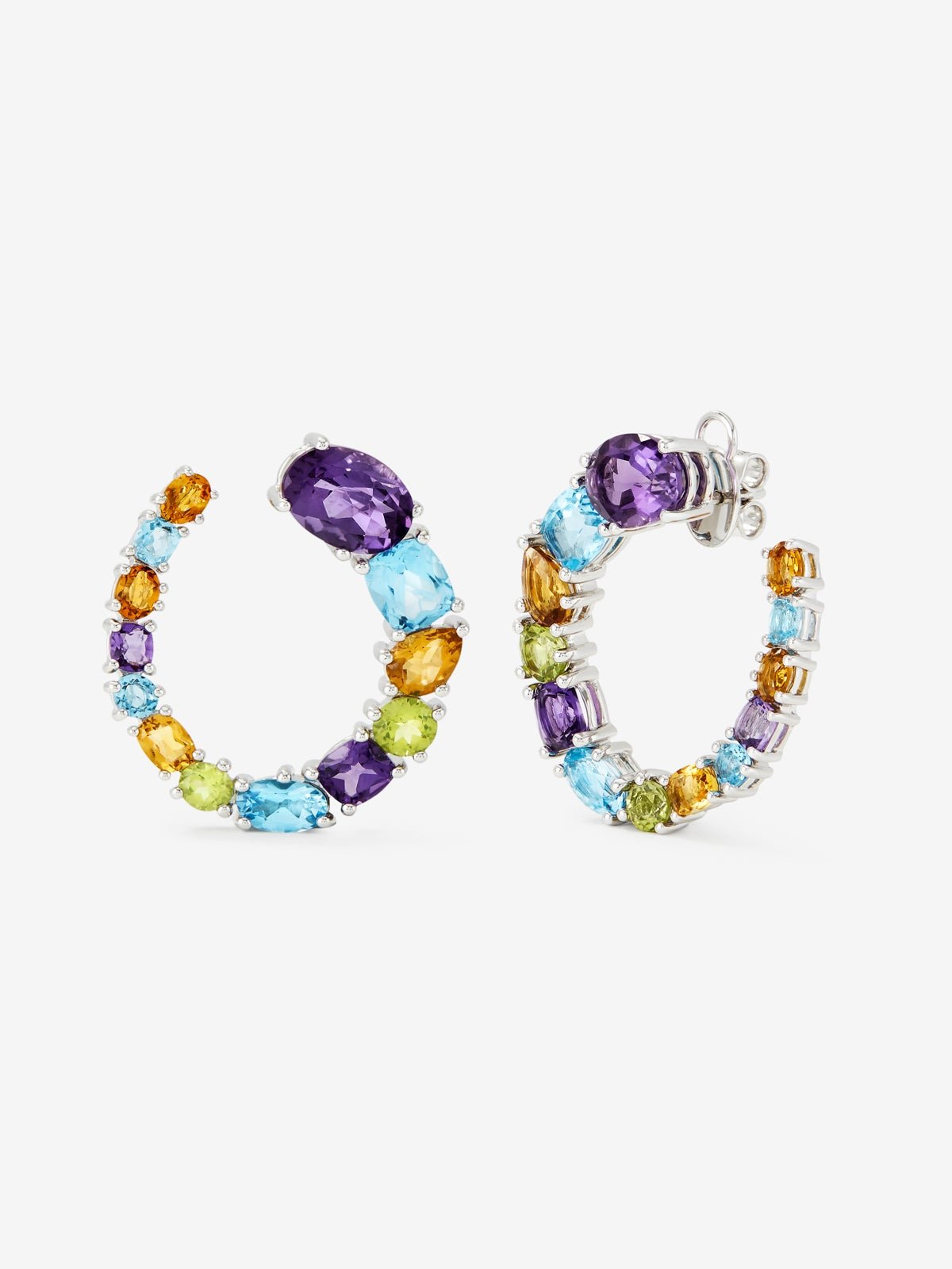 Pendientes de plata 925 con amatistas moradas, peridotos verdes, topacios azul swiss y cuarzos citrinos