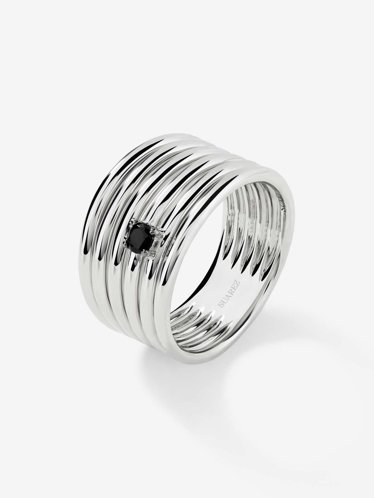 Anillo multibrazo de plata 925 con espinela negra en talla brillante