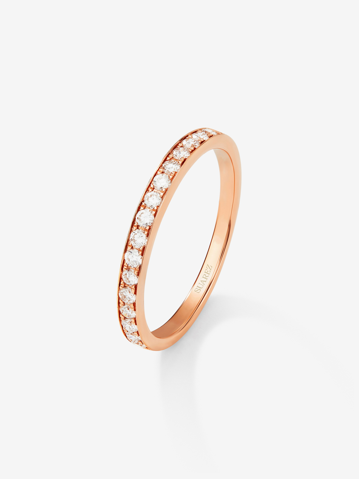 Anillo alianza de compromiso de oro rosa de 18K con diamantes