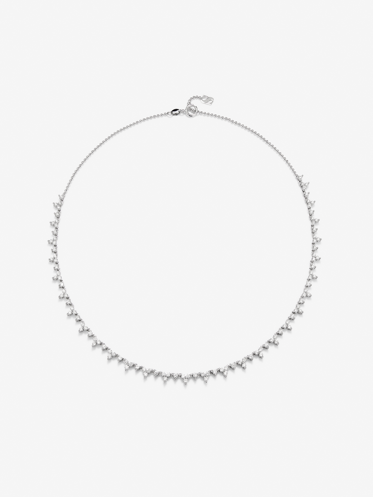 18K White Gold Rivière Necklace with white diamonds in 3.3 cts