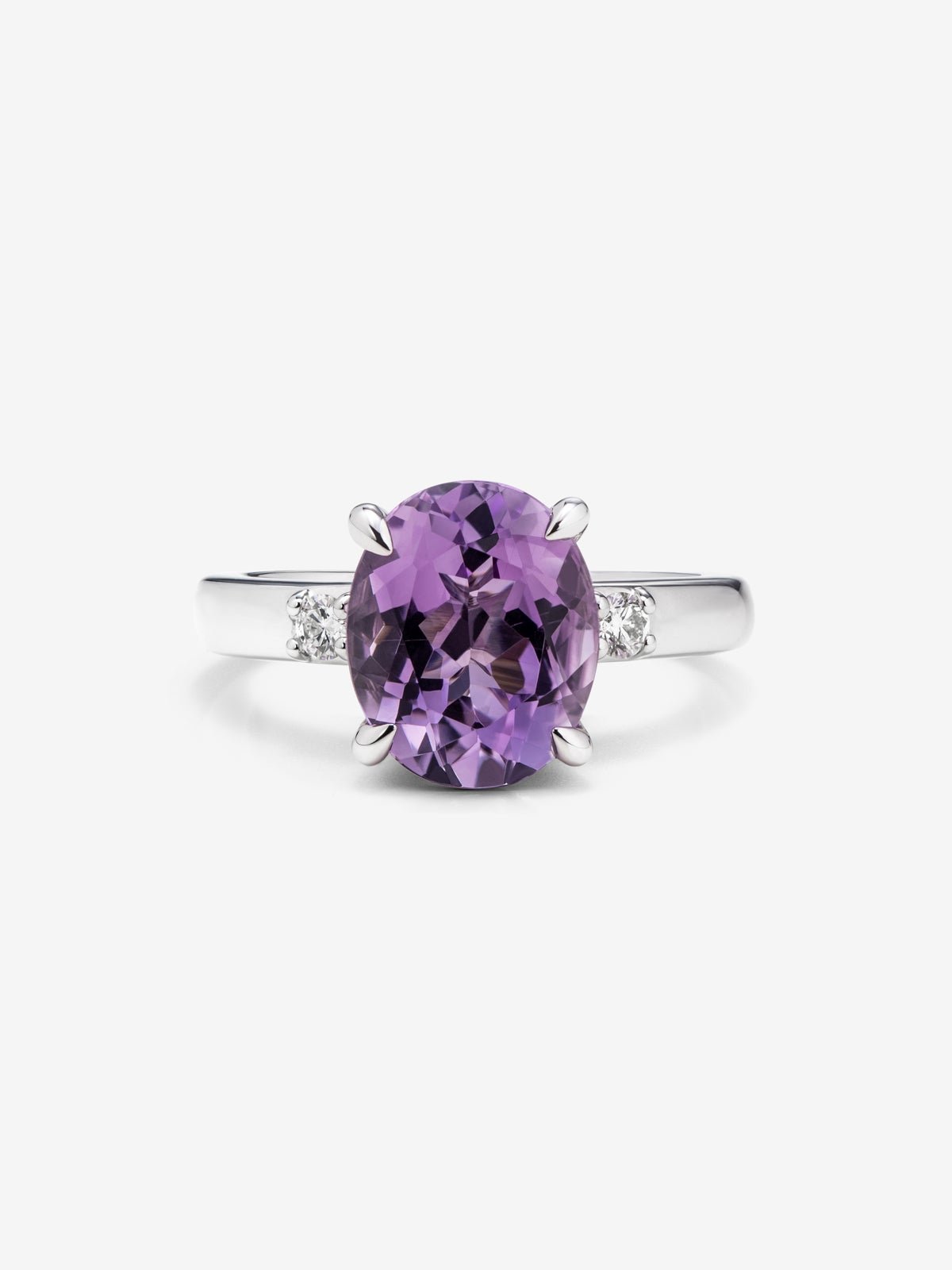 925 Silver triple ring with amethyst and diamonds